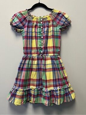 Polo Ralph Lauren Tiered Madras Multi Color Plaid Dress—Size Girls 8